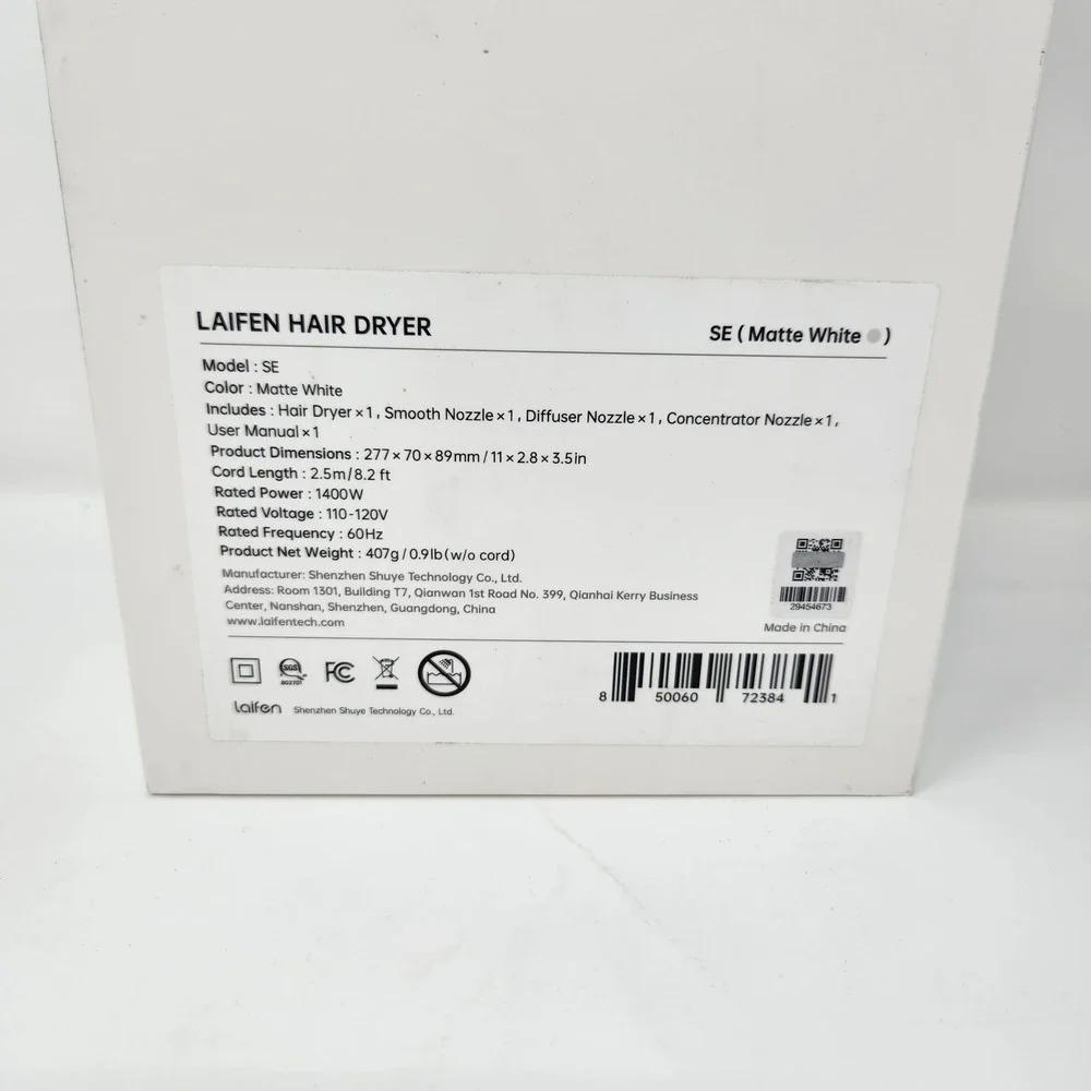 Laifen SE Hair Dryer (1) - Matte White - NEW,‎ open box,  three nozzles